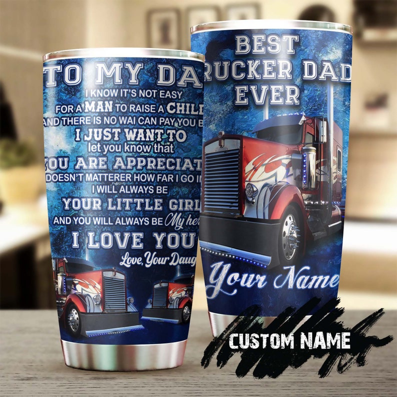 Tractor To My Dad My Hero Personalized Tumbler-Birthday Gift Christmas Gift Father’S Day Gift For Tractor Dad Driver From Daughter