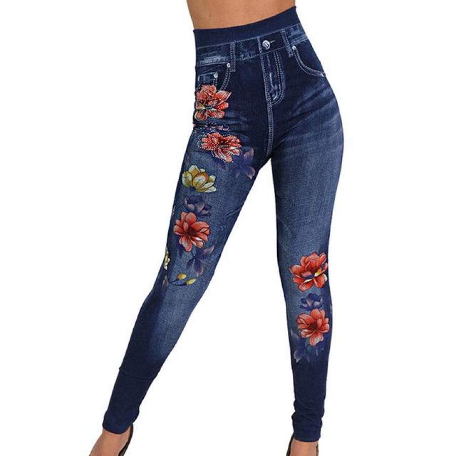 Women Leggings Print Pencil Pants Autumn And Winter Casual New Elastic Fashion High Waist Faux Jeans Leggings