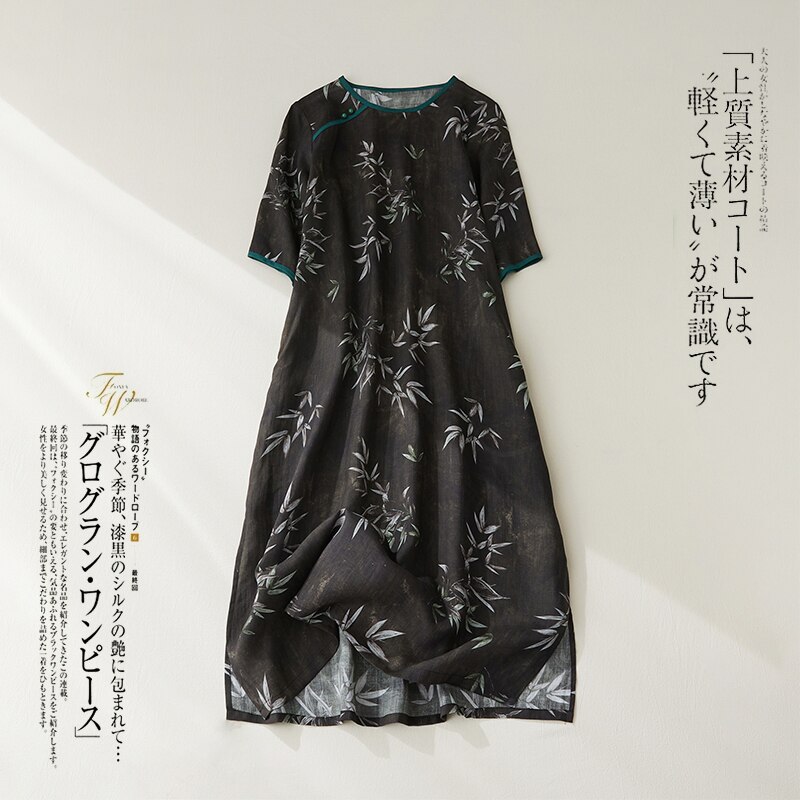 Thin Light Soft Loose Cozy Shorts Sleeve Vintage Summer Dress Print Floral Fashion Chinese Style Dress Robes Women Casual Dress alx