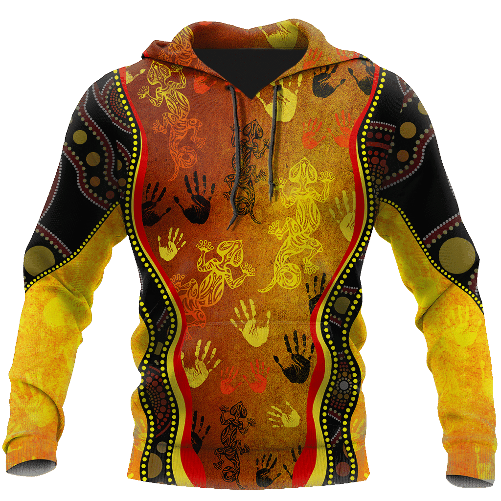 Aboriginal Australia Rock Painting Hand Lizard Art Golden Style Hoodie For Men And Women