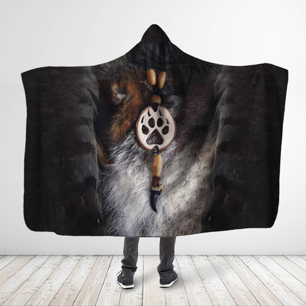 ViticStore™ 3D All Over Printed Wolf Footprint – Gray Black Hooded Blanket