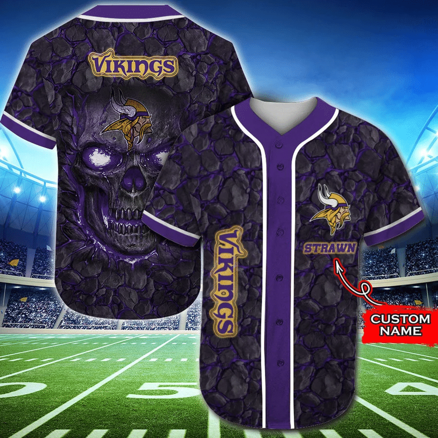 Minnesota Vikings Baseball Jersey Skull Rock Personalized Name