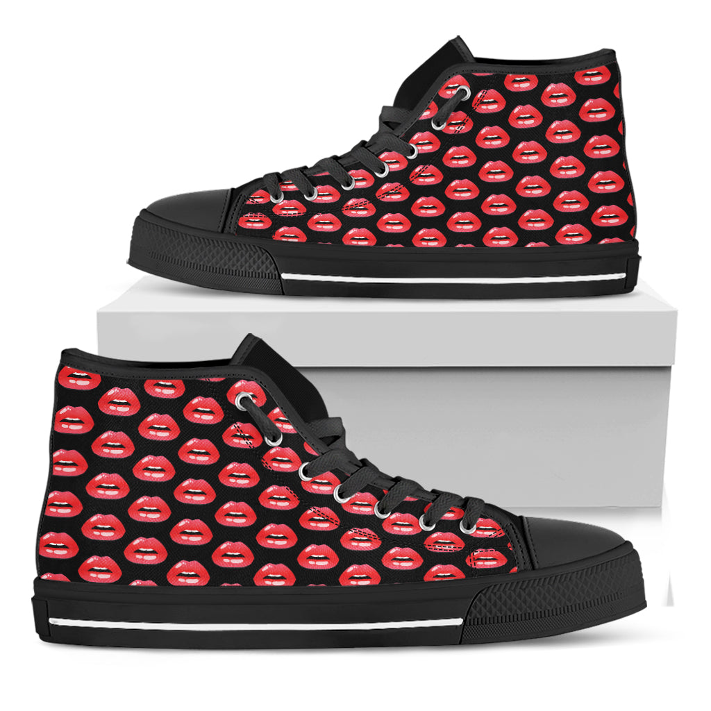 Wet Lips Pattern Print Black High Top Shoes