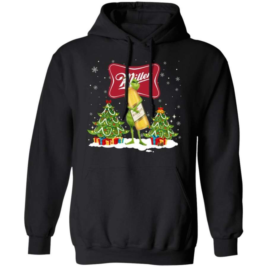 Christmas Hoodie Grinch Holding Miller High Life Xmas Beer Hoodie T-Shirt