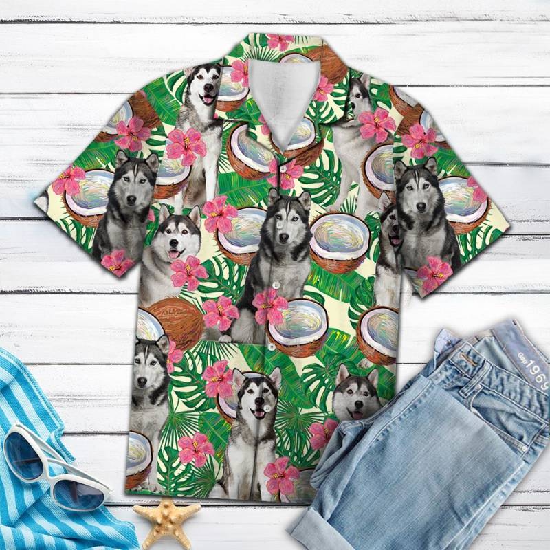 Siberian Husky Tropical Coconut Hawaii Shirt Ha24304