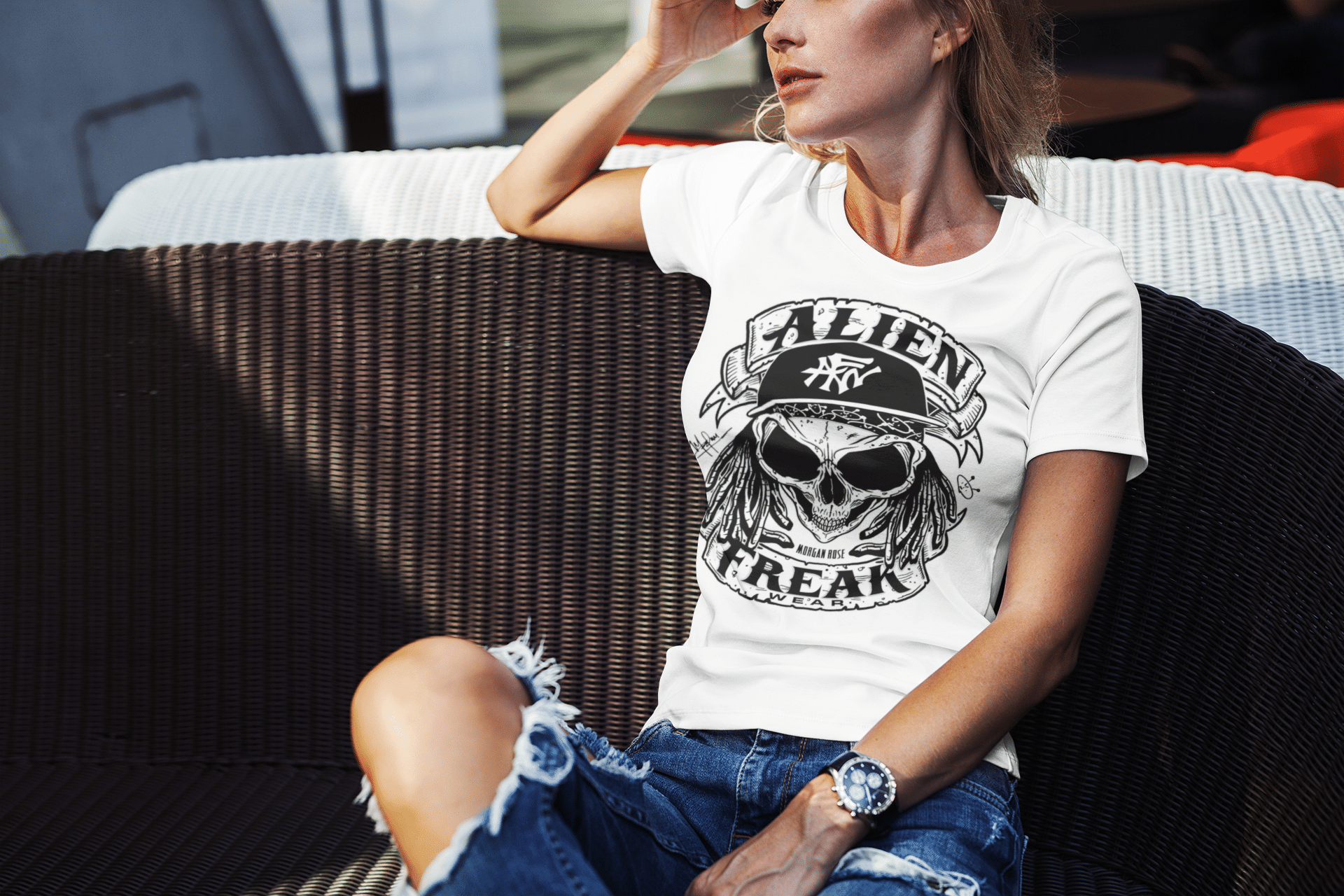 Alien Freak Wear Merch Skull Ladies White T-Shirt