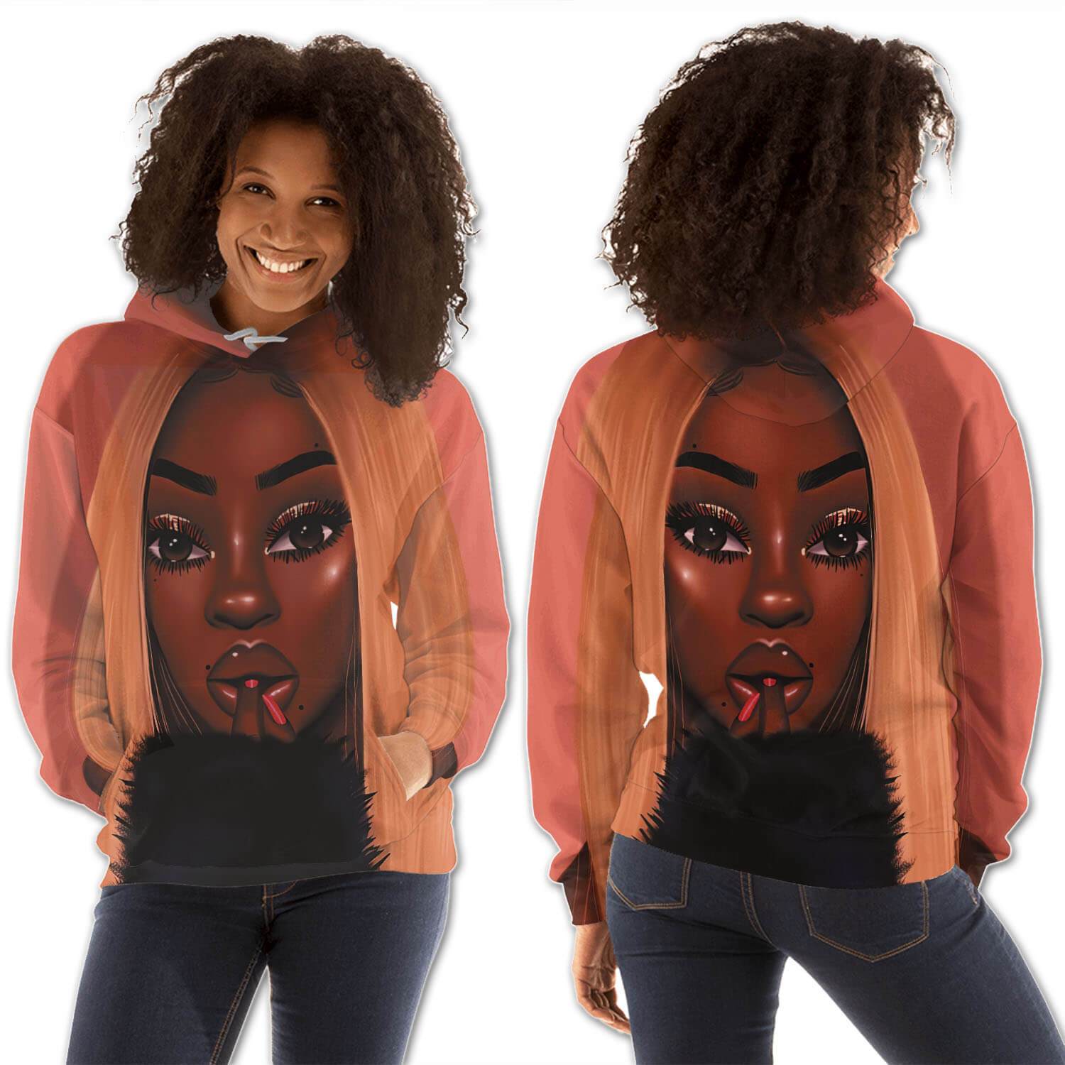 African American Hoodies Cute Melanin Girl All Over Print Womens Hooded Sweatshirt African Clothing Styles BPS45873