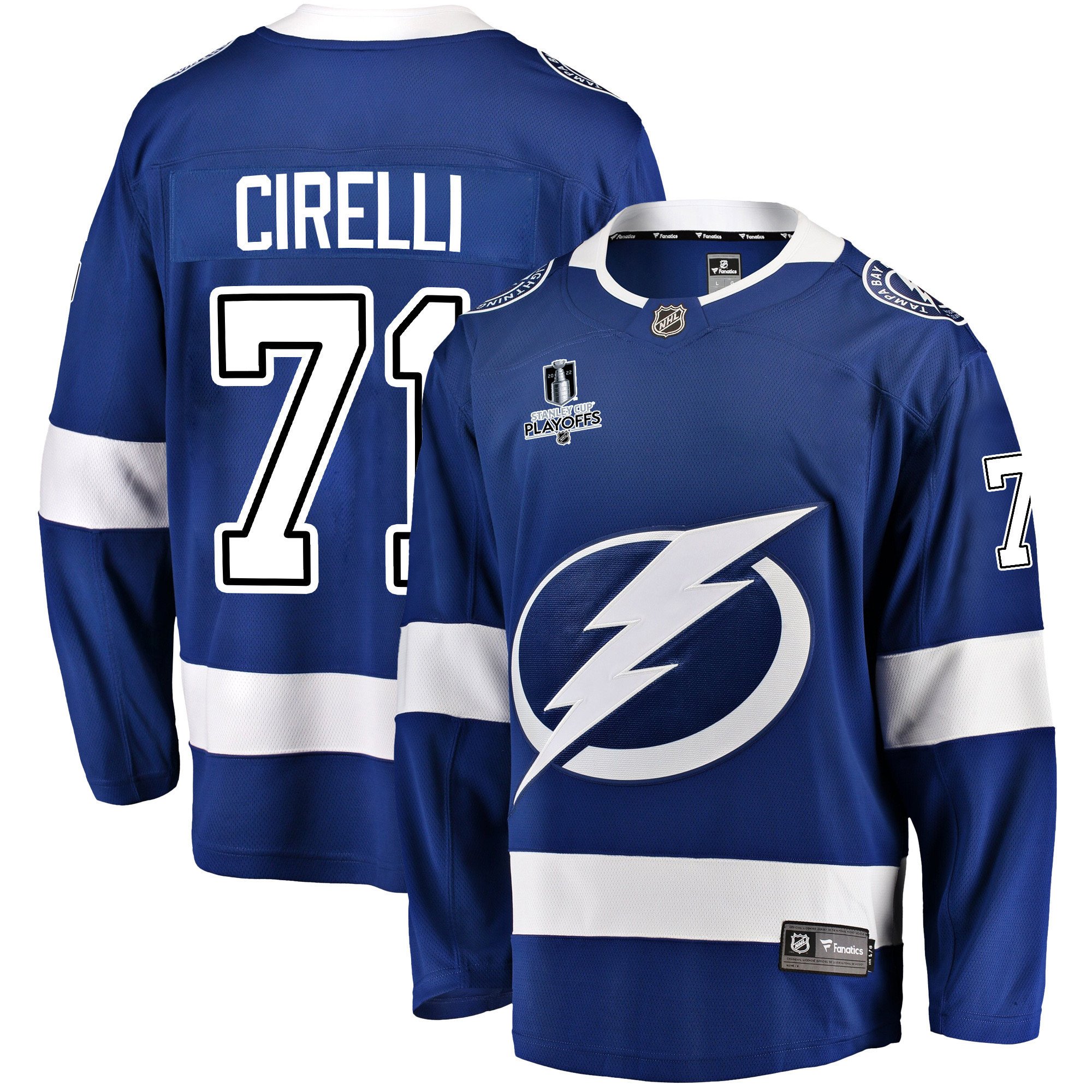 Tampa Bay Lightning Anthony Cirelli 71 Home 2022 Stanley Cup Playoffs Breakaway Men Jersey – Blue