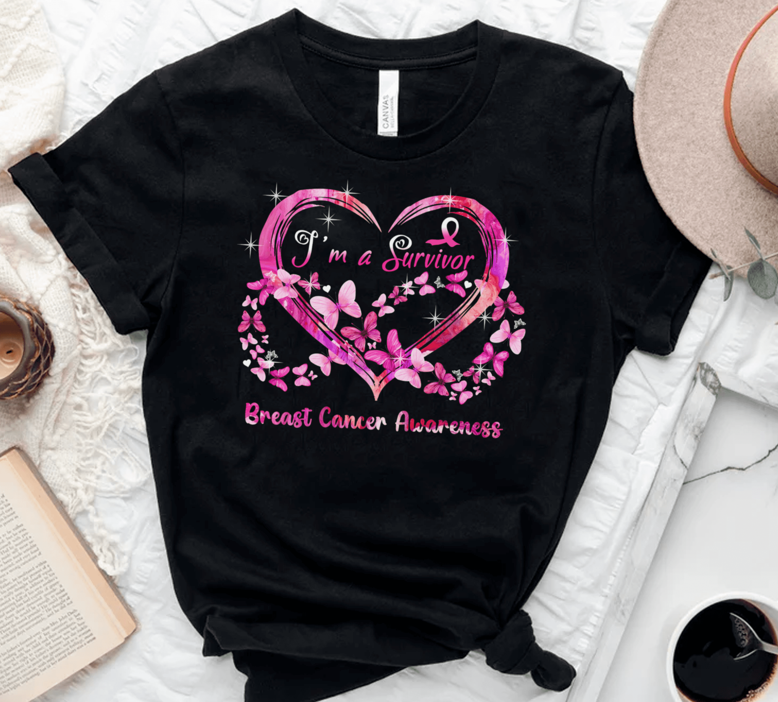 Breast Cancer Awareness T-Shirt For Girl Women Butterflies I’M A Survivor Shirt For Cancer Support Inspirational Gifts