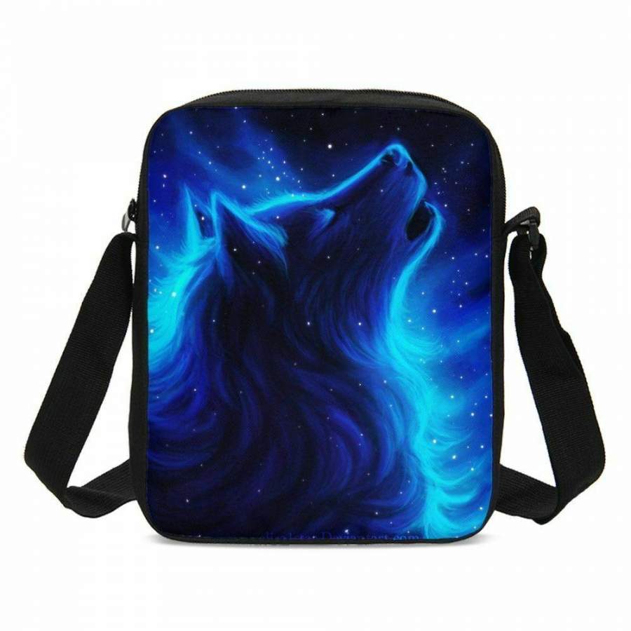 3D Print Wolf Bookbag, Children’s Cool Rucksacks for School Teen Laptop Computer Backpacks 4PCS