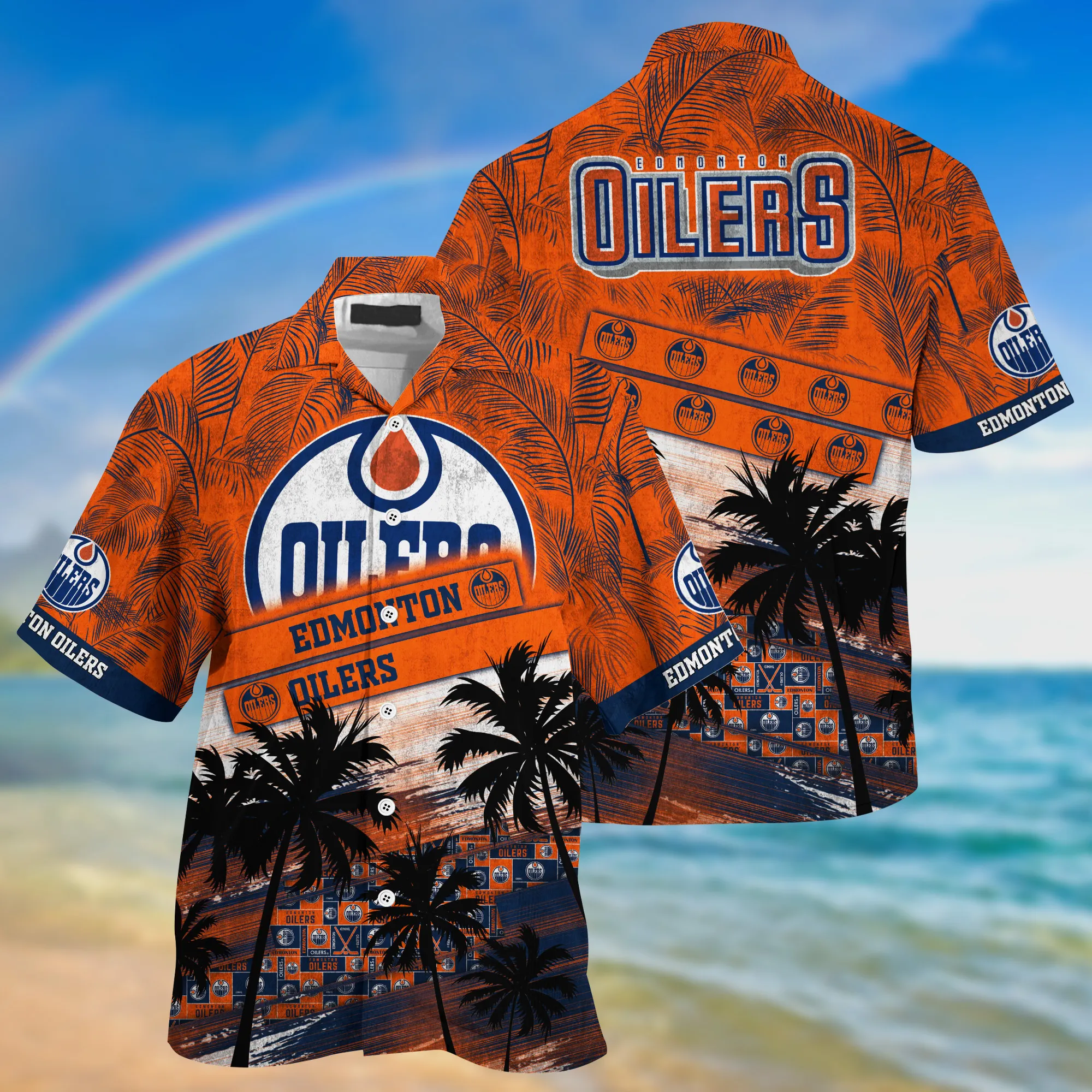 Edmonton Oilers Nhl Palm Tree Pattern Hawaii Shirt For Sports Fans Unisex Sport Hawaii Shirt