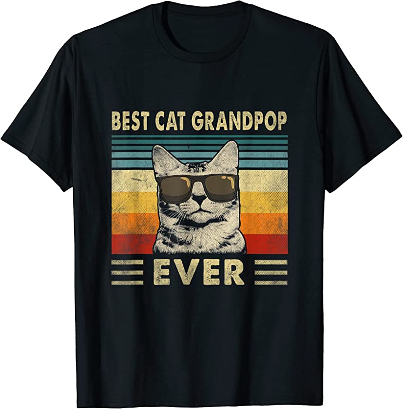 Best Cat Grandpop Ever Shirt Vintage Retro Cat Dad Father T-Shirt