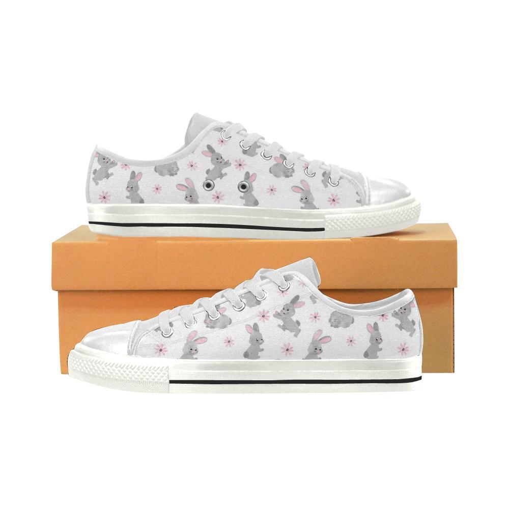 Watercolor Cute Rabbit Pattern Kid’S Low Top Canvas Shoes White