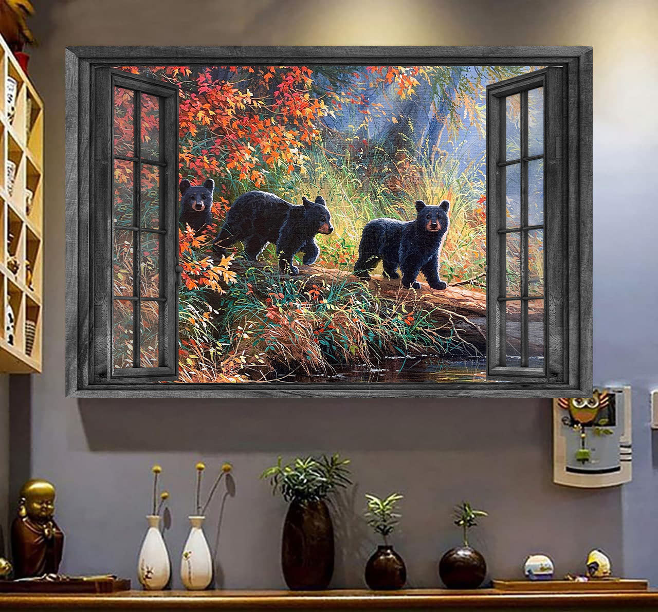 Bear 3D Wall Art Painting Art 3D Fall In Love With Black Bear Home Decoration Gift Idea Mother Day