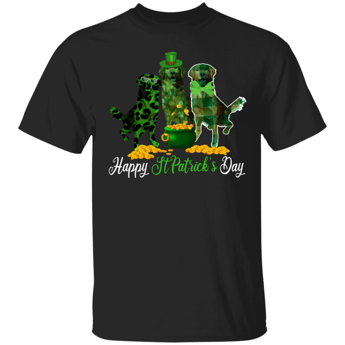 St Patrick’S Day Dog Shirt Happy St Patrick’S Day Funny St Patrick’S Day Golden Retriever Dog Green Leopard Plaid Gifts T-Shirt