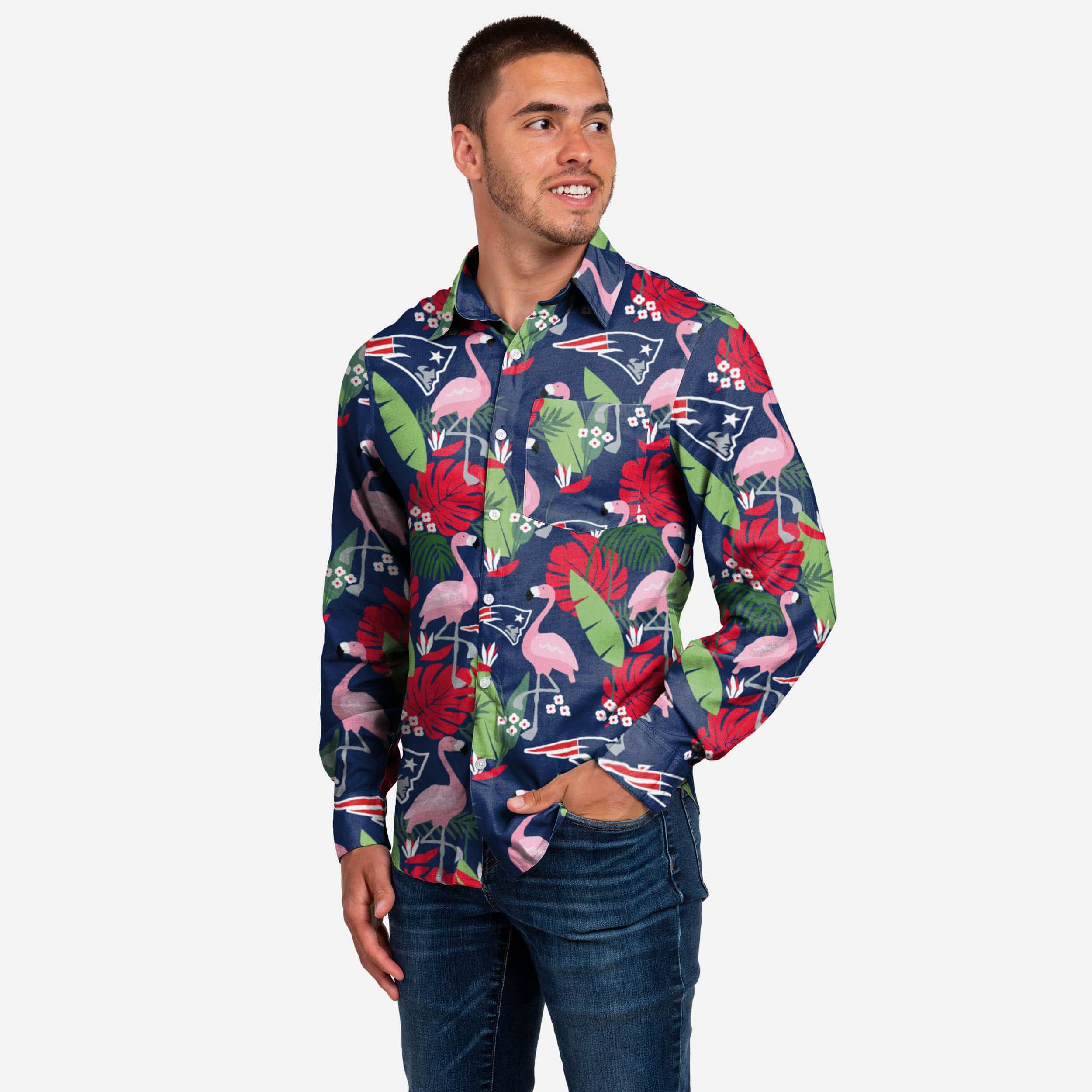 New England Patriots Long Sleeve Floral Button Up Shirt