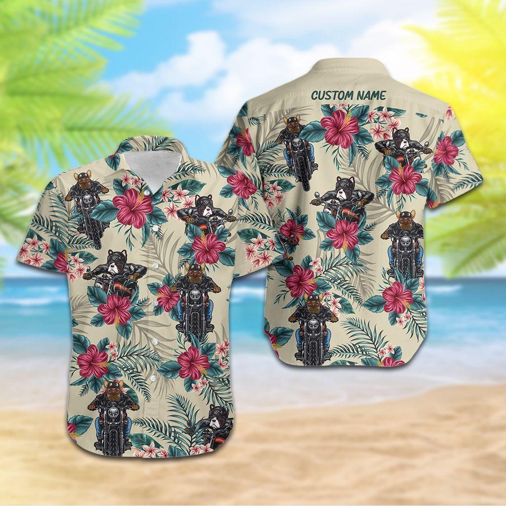 Beach Shirt French Bulldog Ride Motorcycle Custom Men Hawaiian Shirt