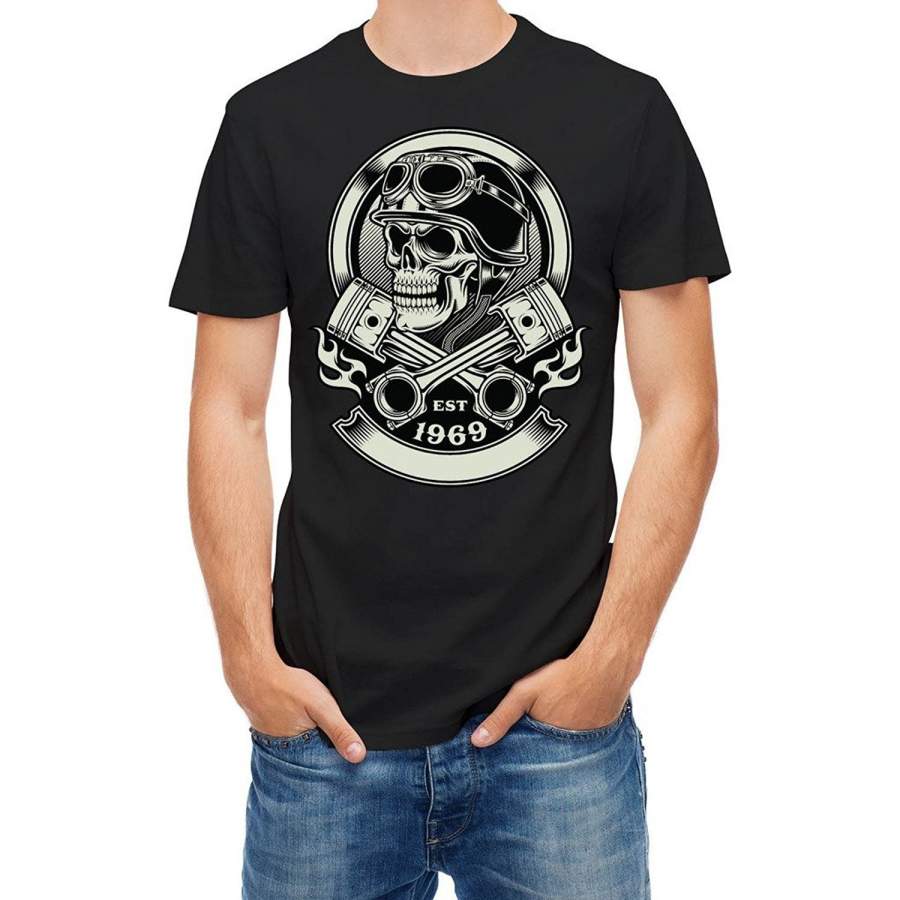 Vintage Biker Skull With Crossed Pistons Men T Shirt Black