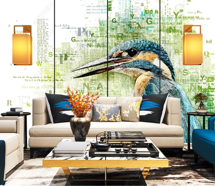 3D Hand Drawn Animal Kingfisher Wall Mural Wallpaper Lqh 67