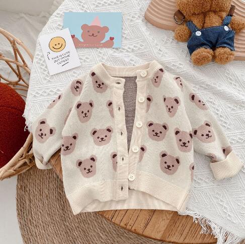 Autumn Toddler Boys Knitted Sweater Baby Boys Cartoon Bear Cardigans Outwear Children Clothes Kids Girls Knitwear Jacket A alx