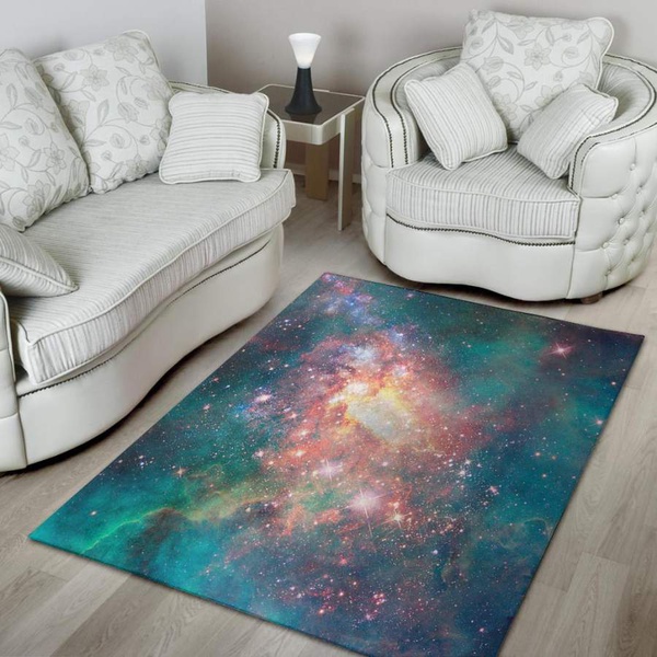 Green Cosmic Space Galaxy Area Rug