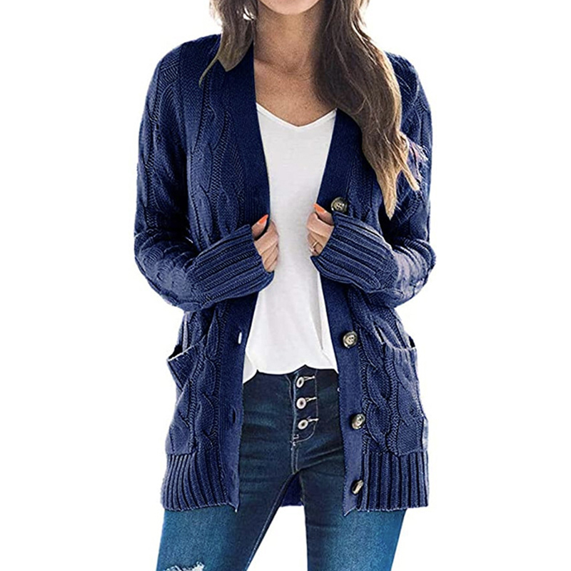 Wool Knit Cardigan Women Winter Twist Knitted Button Jacket V-neck Long Sleeves Loose Sweater Ladies Jumper Clothes For Outdoor alx