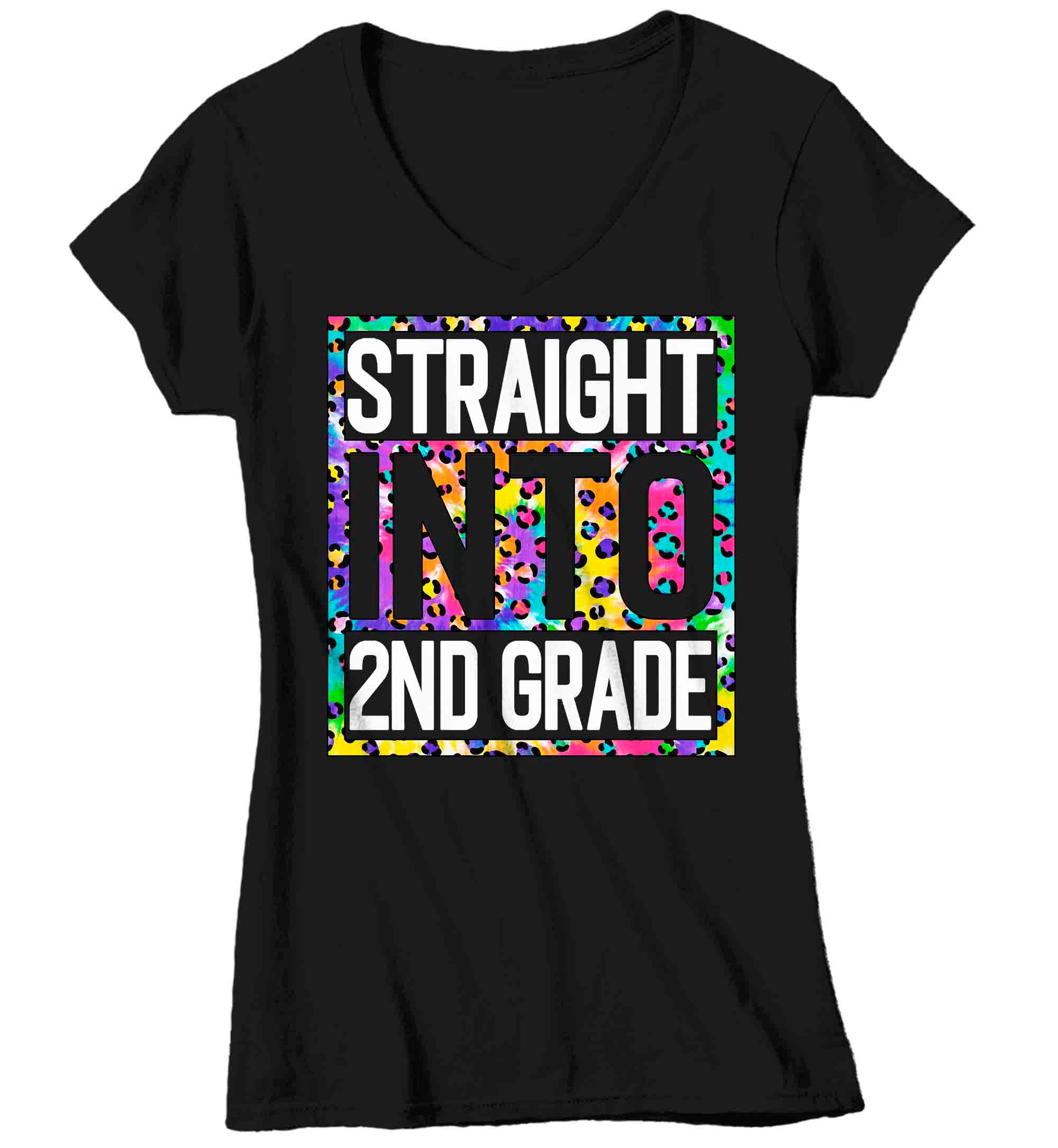 Women’S V-Neck Second Grade Teacher Shirt Colorful Leopard Straight Into 2Nd Grade T Shirt Cute Back To School Shirt Teacher Gift Tshirts