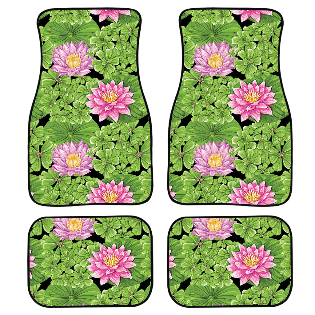 Cute Water Lily Pattern Print Front And Back Car Floor Mats, Front Car Mat