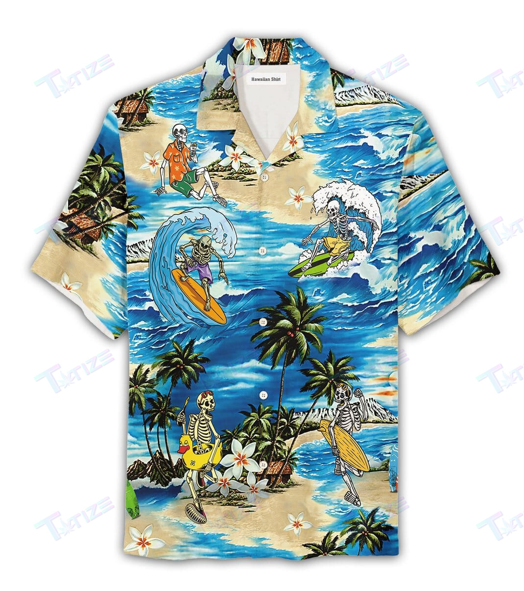 Skull Surfing Summer Vibe Tropicals All Over Printed Hawaii Shirt Size S Ha53837