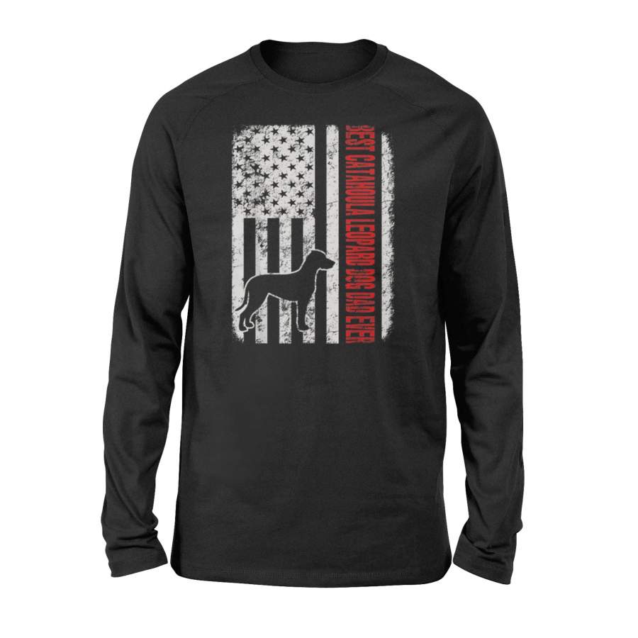 Best Catahoula Leopard Dog Dad Ever American Flag Long Sleeve T-Shirt