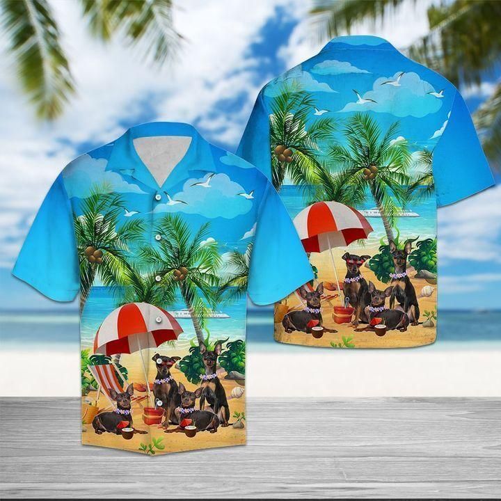 Beach Hawaii Miniature Pinscher Hawaiian Shirt White Men Women Beach Wear Short Sleeve Hawaii Shirt