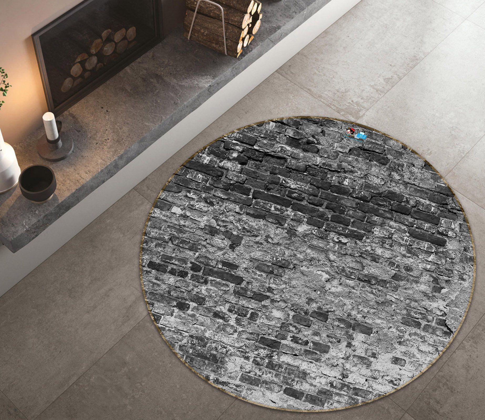 3D Black Gray Brick Wall 74175 Round Rug – Round Carpet Home Decor