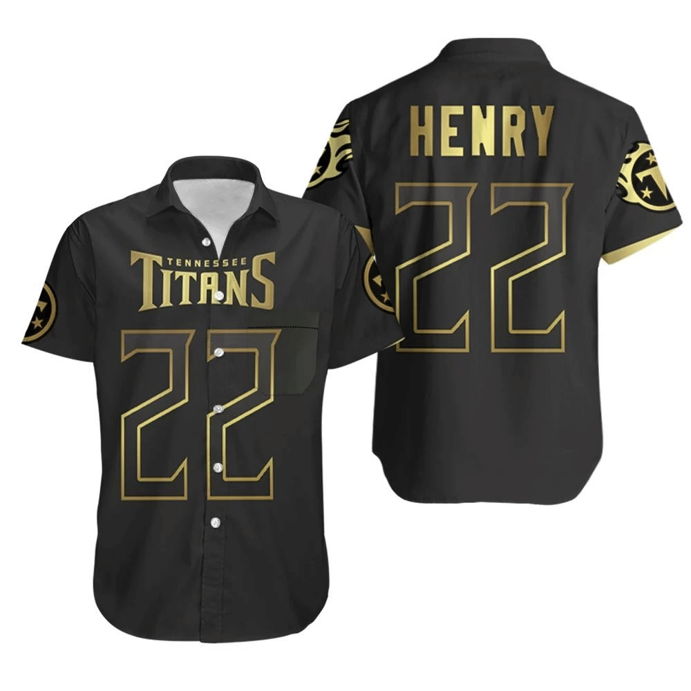 Tennessee Titans 22 Derrick Henry Black Golden Edition Jersey Inspired Hawaiian Shirt Beach Set