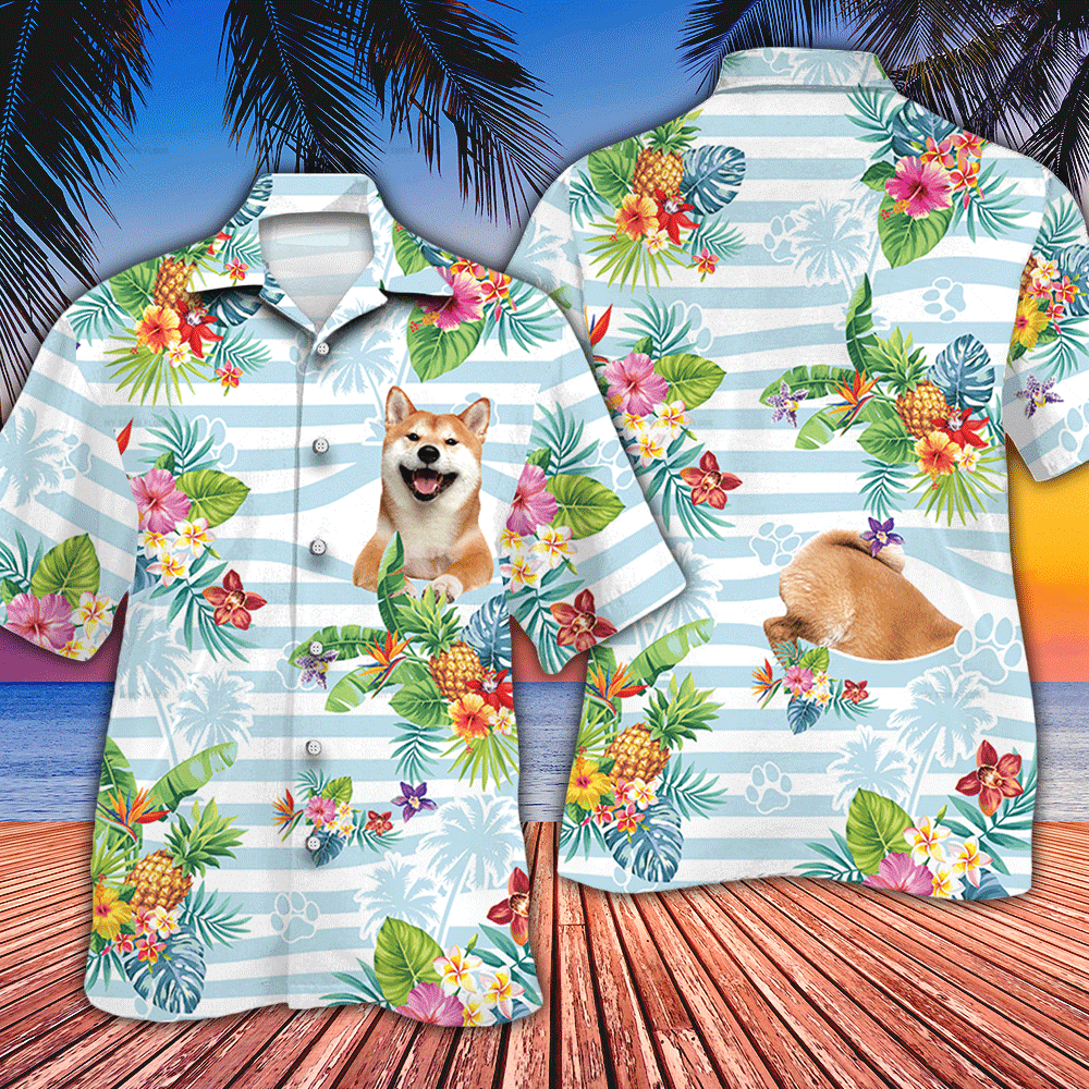 Shiba Inu Dog Lovers Striped Hawaiian Shirt Ha104790