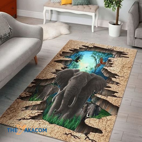 Elephants In The Forest Rectangle Area Rug Floor Decor