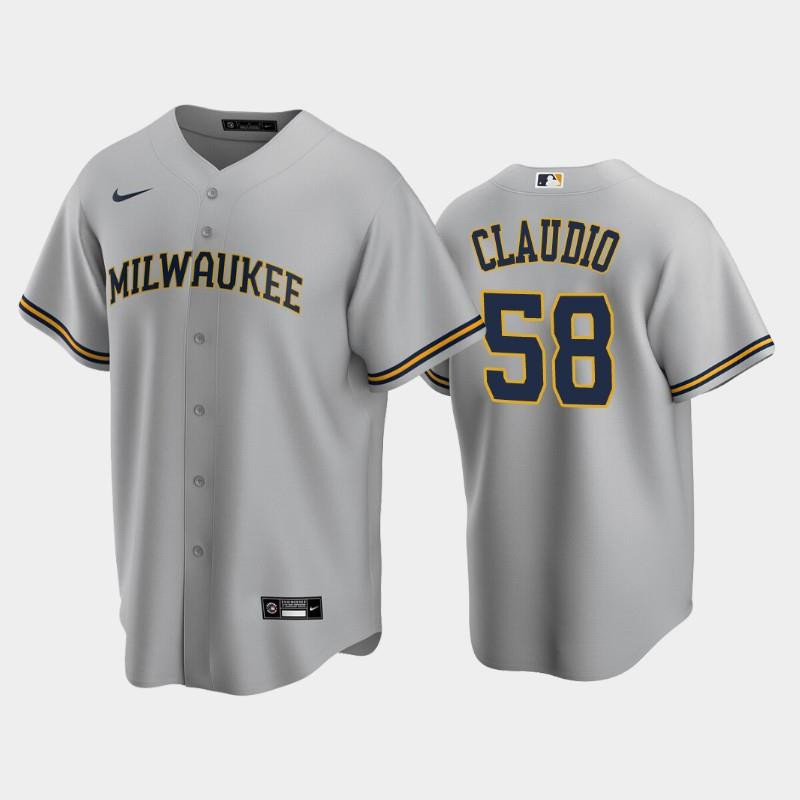 Brewers 58 Alex Claudio Road Gray Jersey