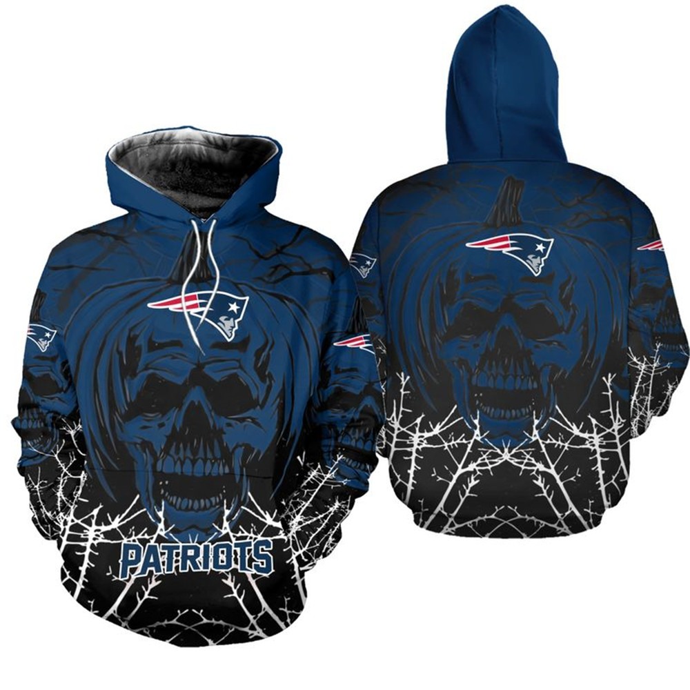 New England Patriots Hoodie Halloween Pumpkin Skull Print Sweatshirt