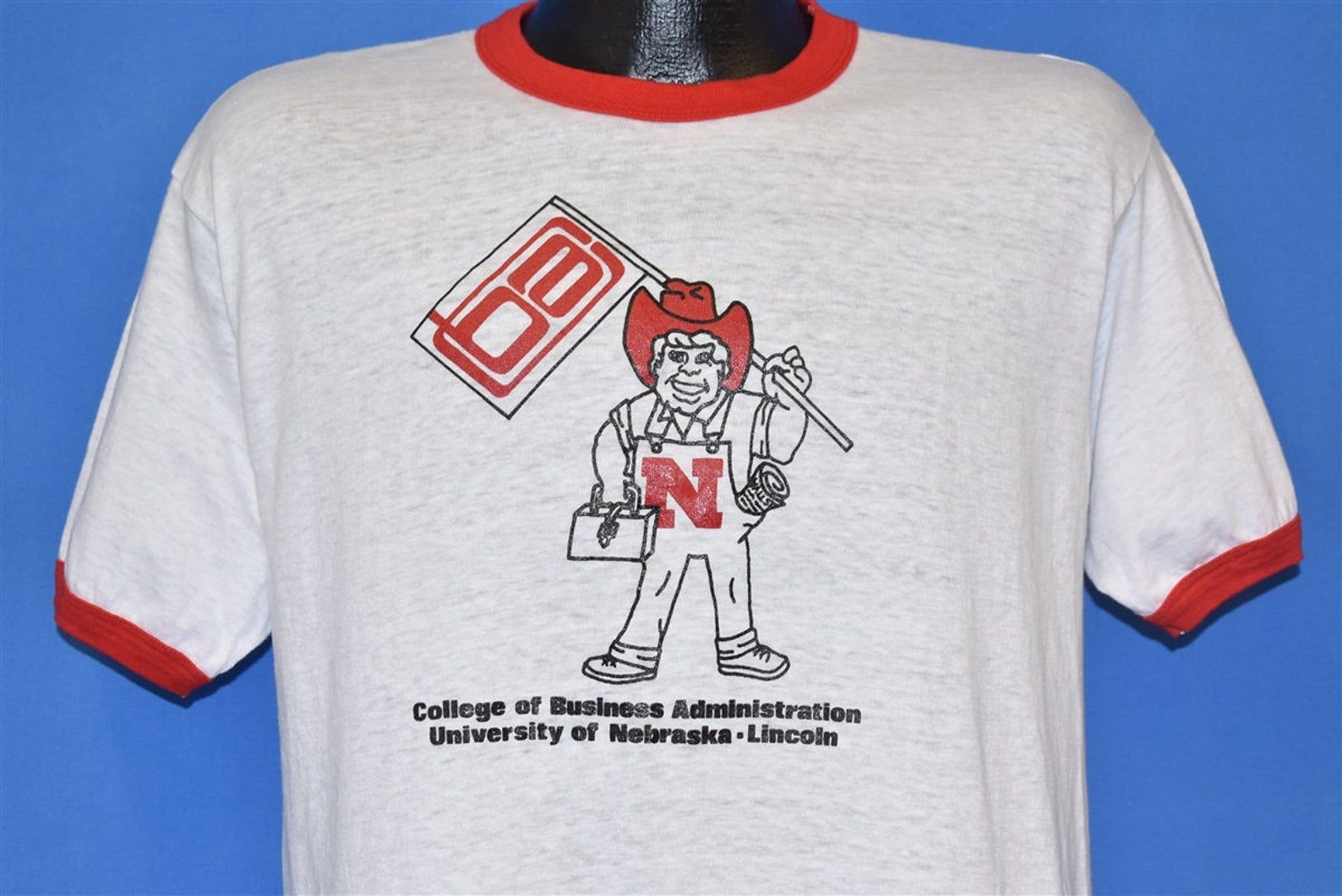 70S University Nebraska Herbie Husker Cornhuskers Business College Ringer T-Shirt