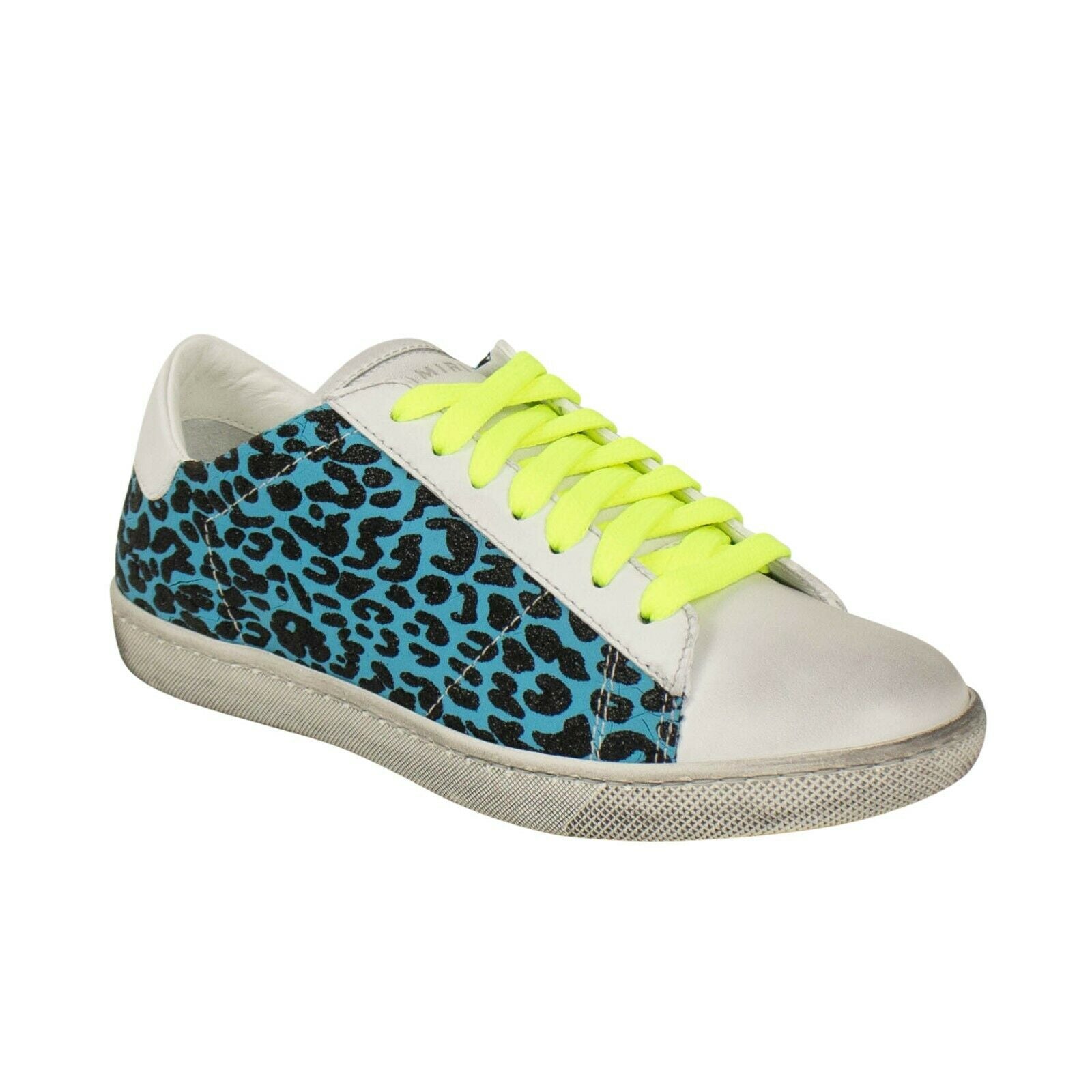 Amiri Blue Leather Viper Neon Leopard Low Sneakers