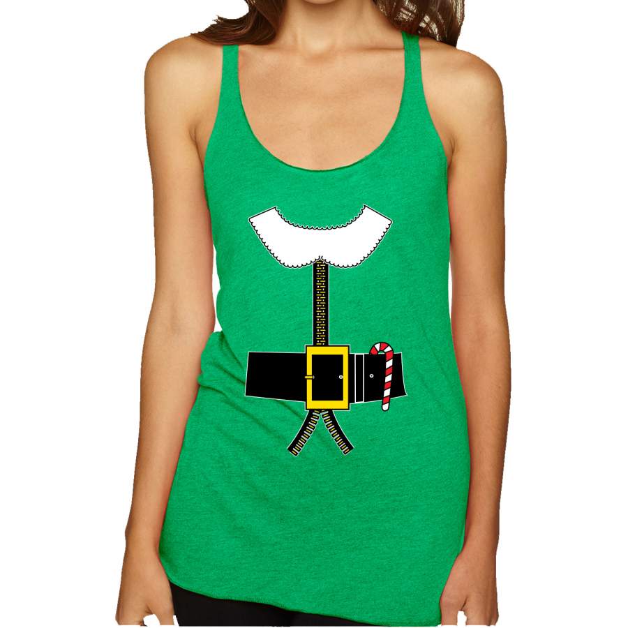 Santa Suit with Beard Belt Candy Cane Christmas Tri-Blend Racerback Tank Top