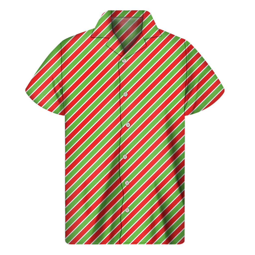 Xmas Candy Cane Stripes Print Men’S Short Sleeve Shirt