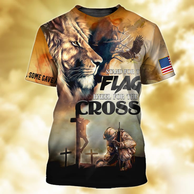 3D All Over Print Lion Veteran Shirt, Stand For The Flag Veteran Hoodie, Knee For The Cross