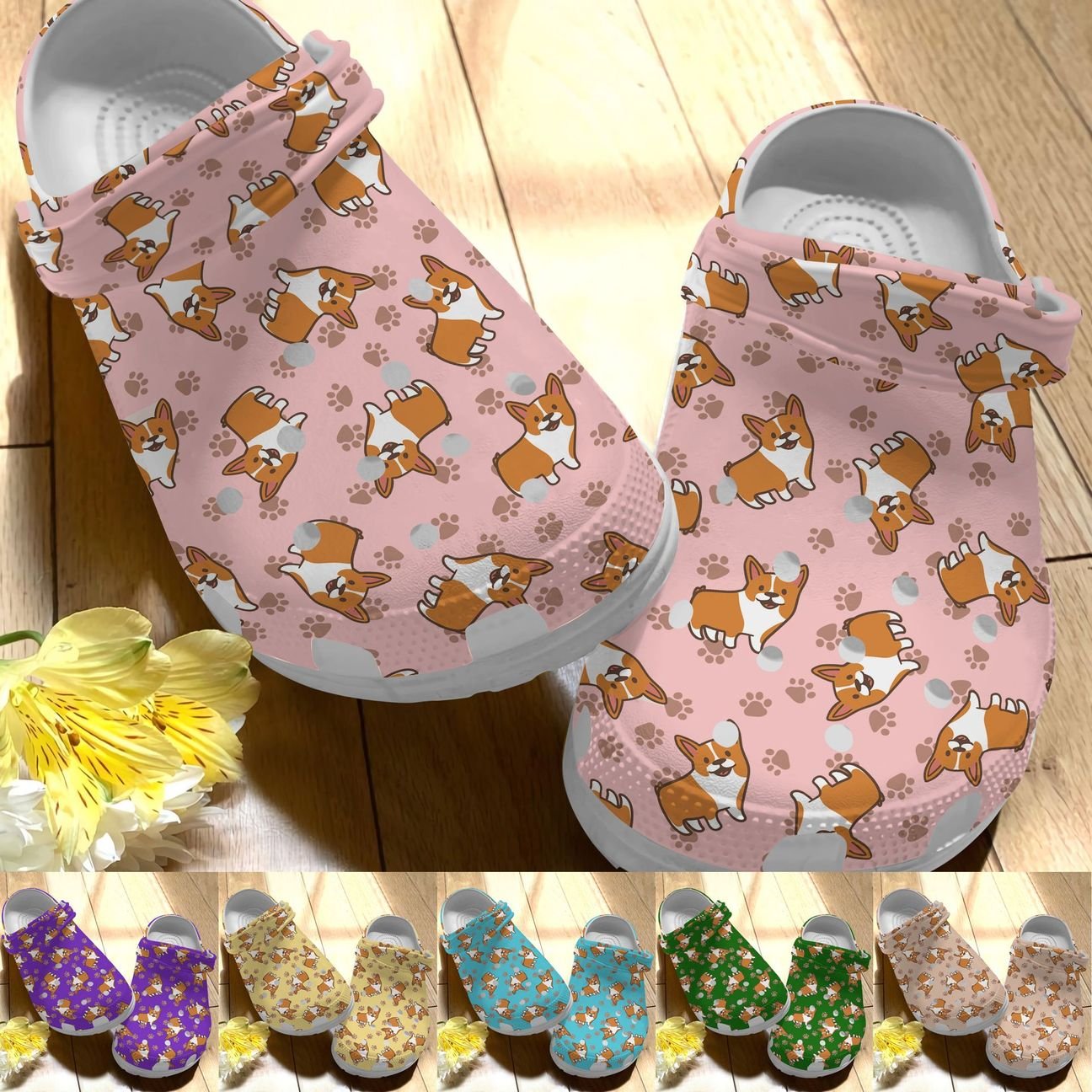 Corgi Personalize Clog, Custom Name, Text, Fashion Style For Women, Men, Kid, Print 3D Whitesole Cute Corgis