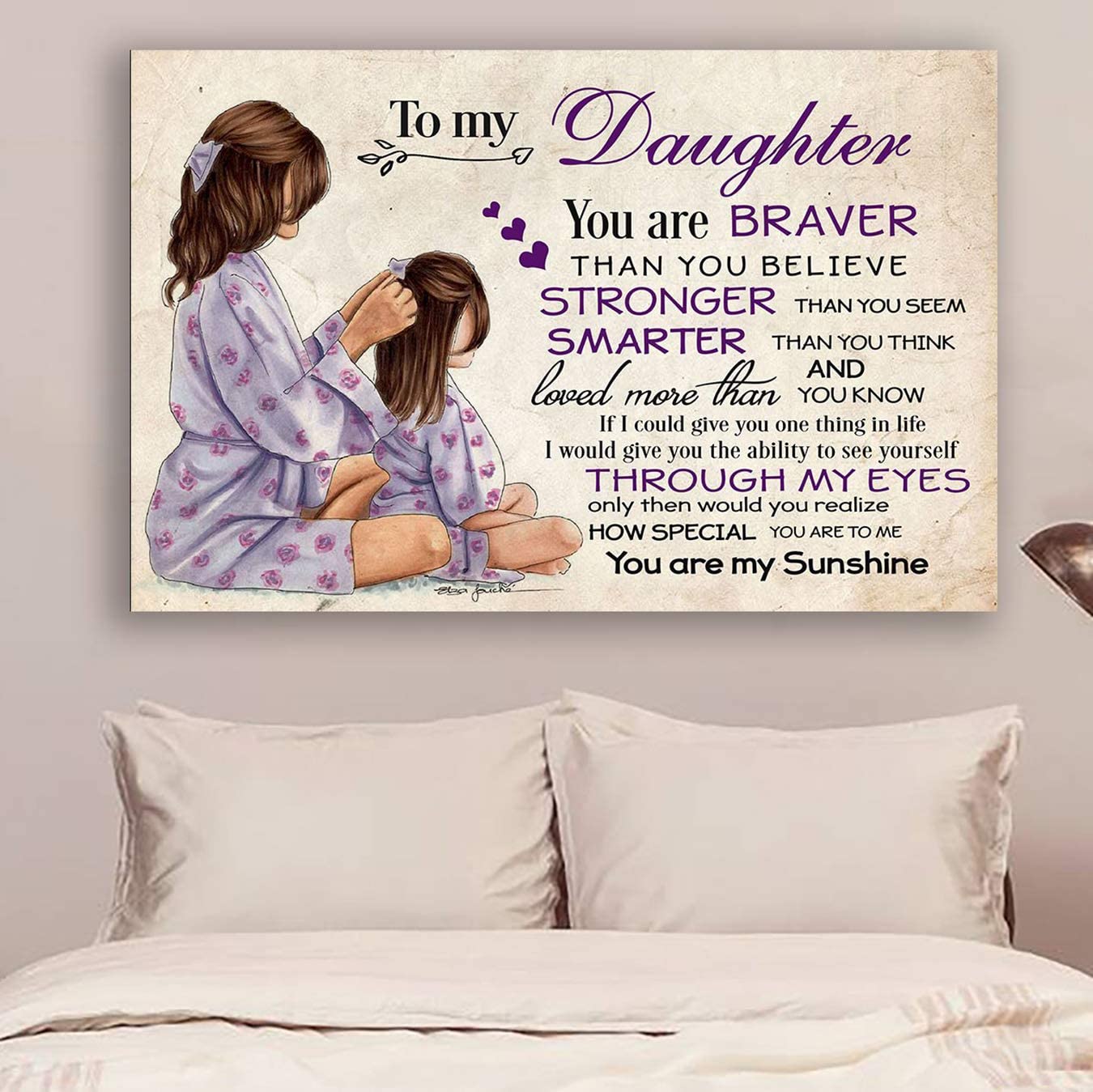 Poster for Room Aesthetic -Command Strips Wall Decor – Hn213 Family Poster – Mom to Daughter – You are Braver Than You Believe