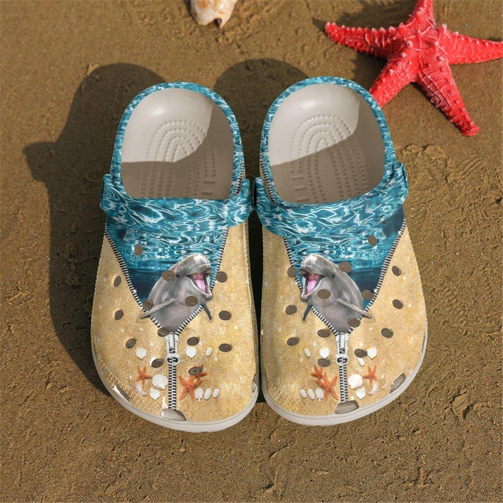 Dolphin Personalized Clog, Custom Name, Text, Color, Number Fashion Style For Women, Men, Kid, Print 3D Dolphin In Zipper