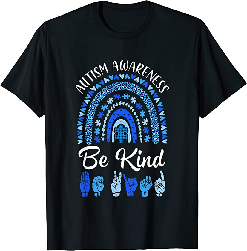 Be Kind Autism Awareness Rainbow Women Girls Leopard T-Shirt