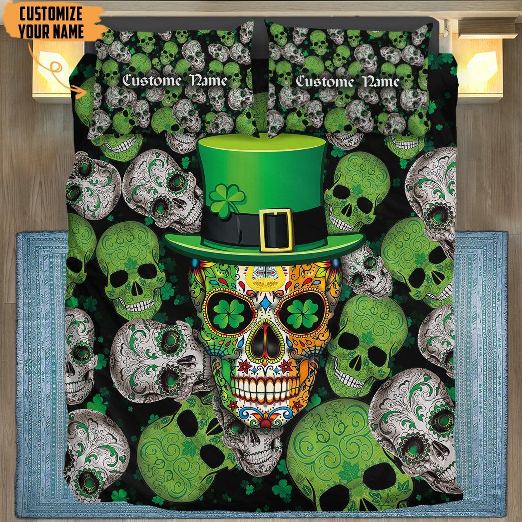 3D Irish Skull Saint Patrick Day Custom Name Bedding Set