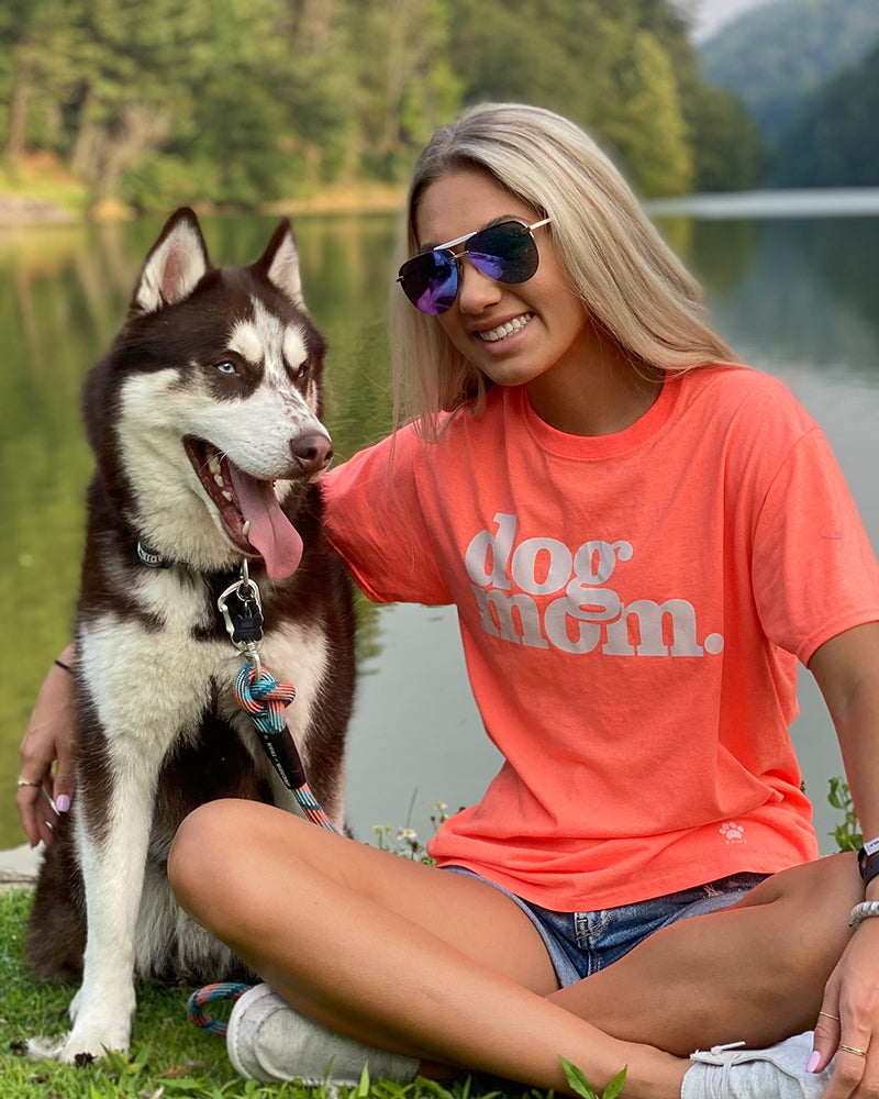 Pawz Dog Mom. White Print Candy Orange Tee