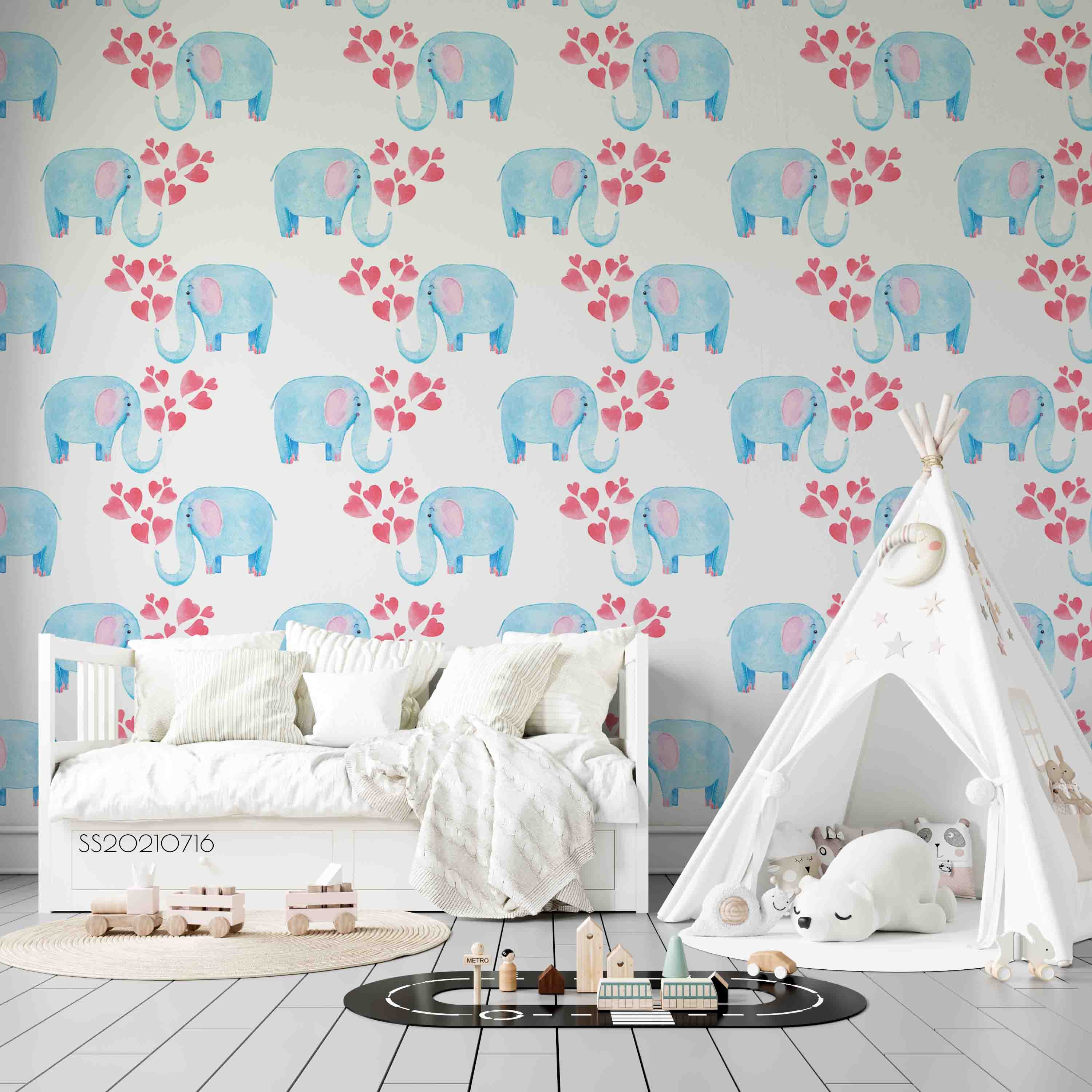 3D Hand Drawn Animal Elephant Floral Wall Mural Wallpaper Lqh 14