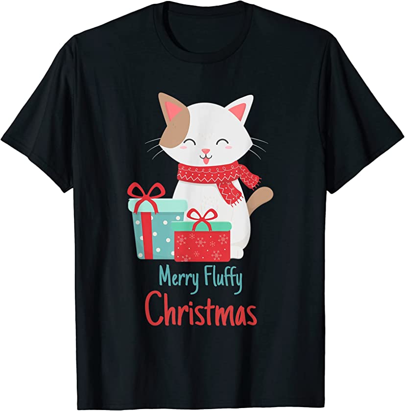 Cute Cat Merry Fluffy Christmas Kitten Happy Holidays T-Shirt